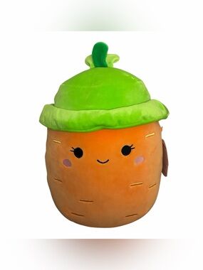 Squishmallows Caroleena the Carrot wearing a green hat plush